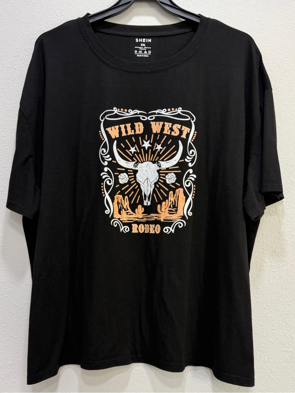 Shein Women’s Black Short Sleeve Wild West Rodeo Plus Size Tee Shirt Size 5XL